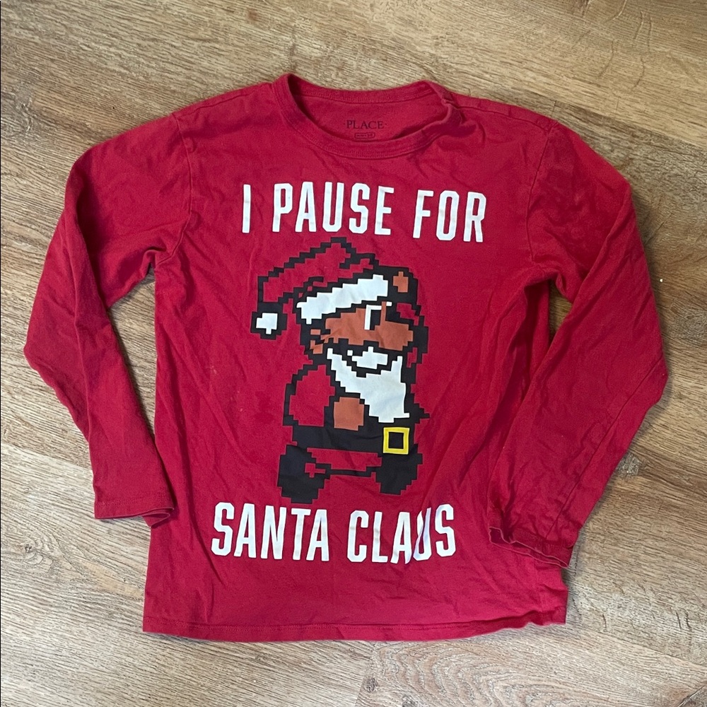Place | Red Santa Claus Long Sleeve Tee | size M‎